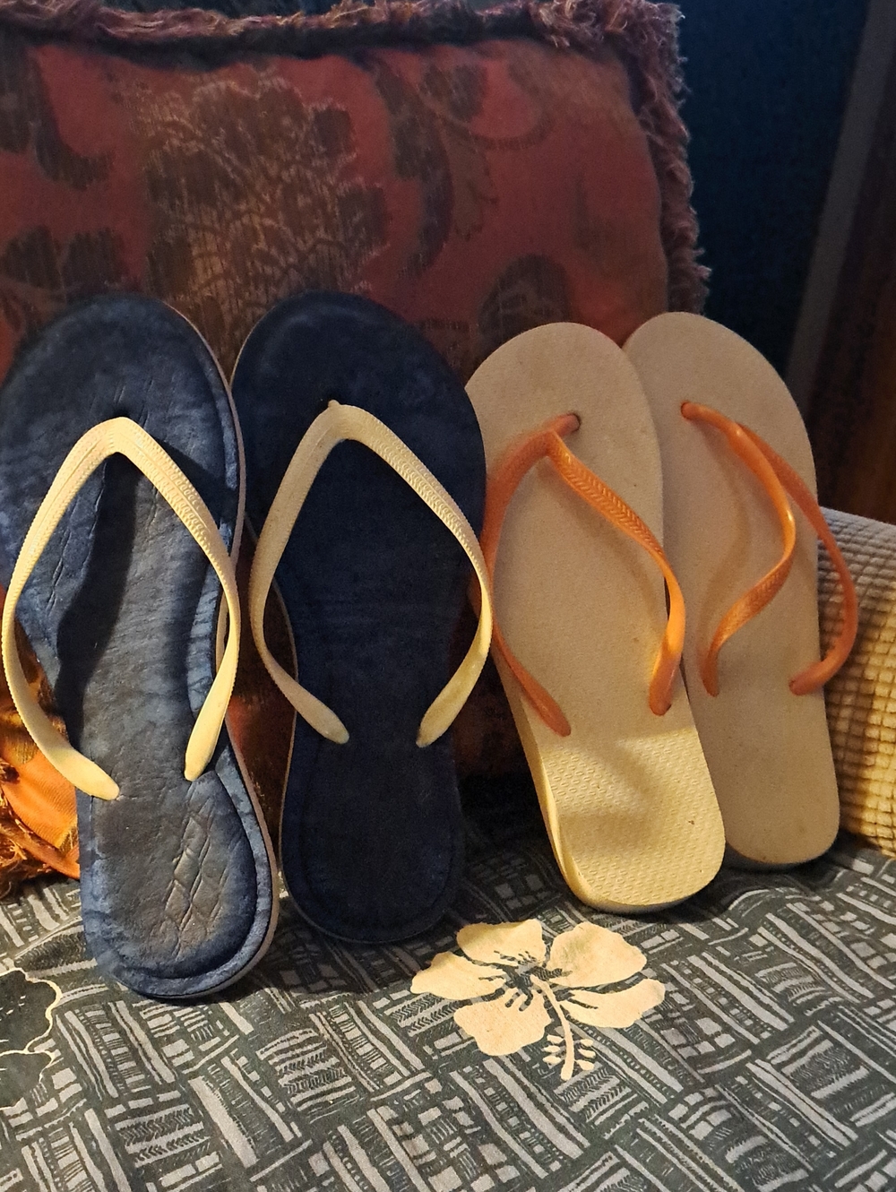 Blue /White and Beige/Orange Flip Flops Duo
